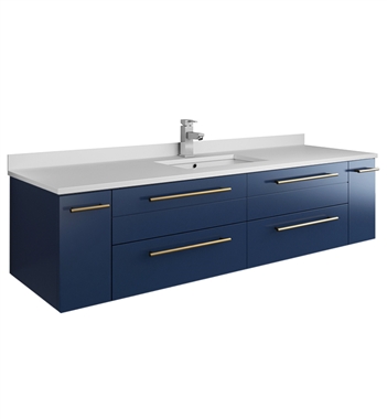 Fresca Lucera 60" Blue Wall Hung Modern Bathroom Cabinet with Top & Single Undermount Sink