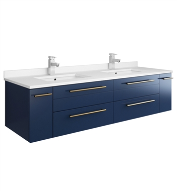 Fresca Lucera 60" Blue  Wall Hung Modern Bathroom Cabinet with Top & Double Undermount Sinks