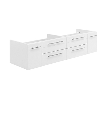 Fresca Lucera 60" White Wall Hung Double Undermount Sink Modern Bathroom Cabinet