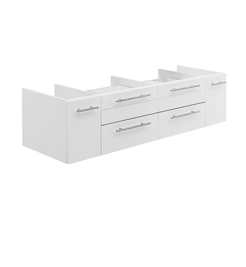 Fresca Lucera 60" White Wall Hung Double Vessel Sink Modern Bathroom Cabinet