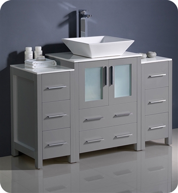 Fresca Torino 48" Grey Modern Bathroom Cabinets with Top & Vessel Sink