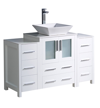 Fresca Torino 48" White Modern Bathroom Cabinets with Top & Vessel Sink