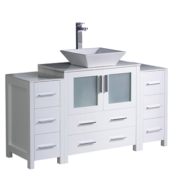 Fresca Torino 54" White Modern Bathroom Cabinets with Top & Vessel Sink