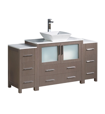 Fresca Torino 60" Gray Oak Modern Bathroom Cabinets with Top & Vessel Sink