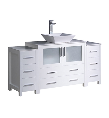 Fresca Torino 60" White Modern Bathroom Cabinets with Top & Vessel Sink