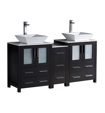 Fresca Torino 60" Espresso Modern Double Sink Bathroom Cabinets with Tops & Vessel Sinks