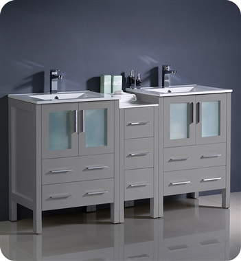 Fresca Torino 60" Grey Modern Double Sink Bathroom Cabinets wIith Integrated Sinks