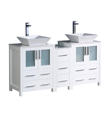 Fresca Torino 60" White Modern Double Sink Bathroom Cabinets with Tops & Vessel Sinks