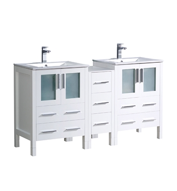 Fresca Torino 60" White Modern Double Sink Bathroom Cabinets wIith Integrated Sinks