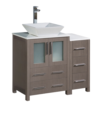 Fresca Torino 36" Gray Oak Modern Bathroom Cabinets with Top & Vessel Sink