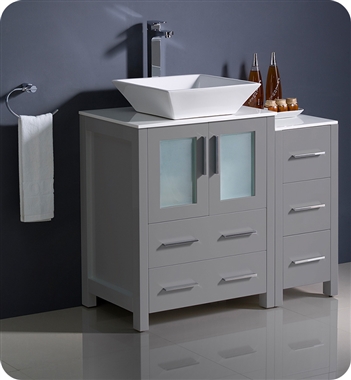 Fresca Torino 36" Grey Modern Bathroom Cabinets with Top & Vessel Sink