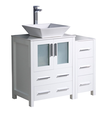 Fresca Torino 36" White Modern Bathroom Cabinets with Top & Vessel Sink