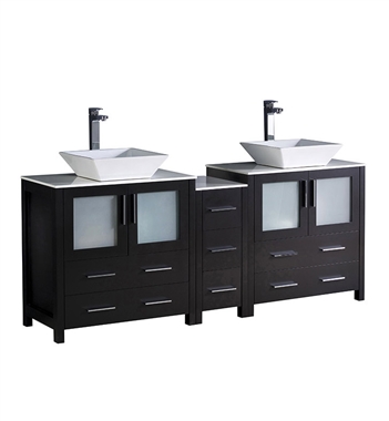 Fresca Torino 72" Espresso Modern Double Sink Bathroom Cabinets with Tops & Vessel Sinks