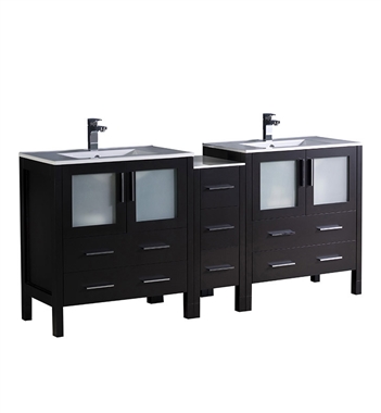 Fresca Torino 72" Espresso Modern Double Sink Bathroom Cabinets with Integrated Sinks