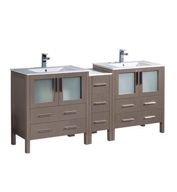 Fresca Torino 72" Gray Oak Modern Double Sink Bathroom Cabinets with Integrated Sinks