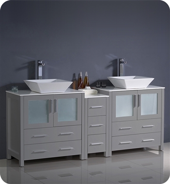 Fresca Torino 72" Grey Modern Double Sink Bathroom Cabinets with Tops & Vessel Sinks