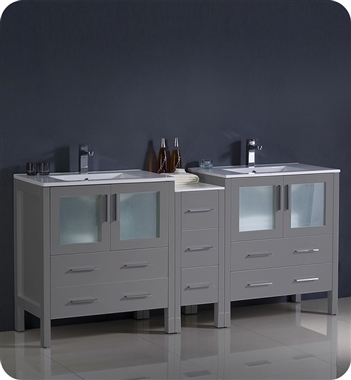 Fresca Torino 72" Grey Modern Double Sink Bathroom Cabinets with Integrated Sinks