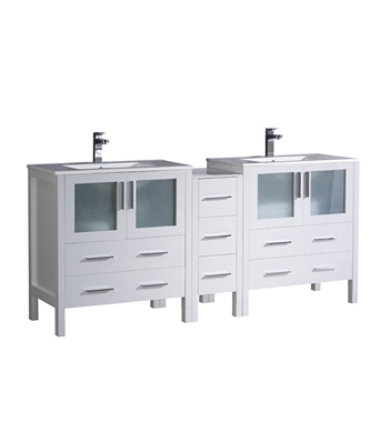 Fresca Torino 72" White Modern Double Sink Bathroom Cabinets with Integrated Sinks