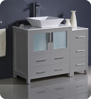 Fresca Torino 42" Grey Modern Bathroom Cabinets with Top & Vessel Sink