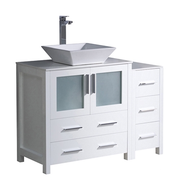 Fresca Torino 42" White Modern Bathroom Cabinets with Top & Vessel Sink