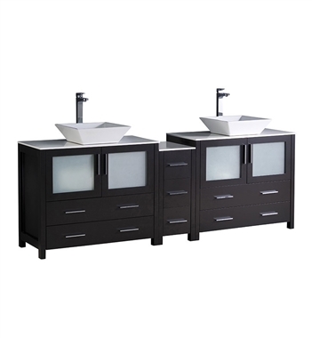 Fresca Torino 84" Espresso Modern Double Sink Bathroom Cabinets with Tops & Vessel Sinks