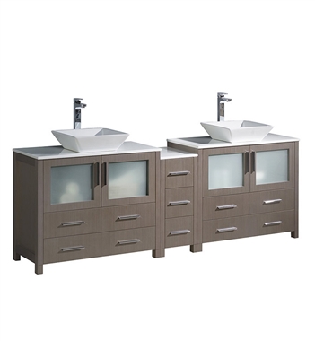 Fresca Torino 84" Gray Oak Modern Double Sink Bathroom Cabinets with Tops & Vessel Sinks