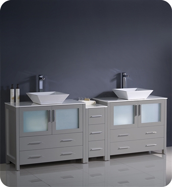 Fresca Torino 84" Grey Modern Double Sink Bathroom Cabinets with Tops & Vessel Sinks