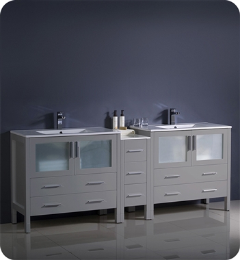 Fresca Torino 84" Grey Modern Double Sink Bathroom Cabinets with Integrated Sinks