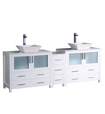 Fresca Torino 84" White Modern Double Sink Bathroom Cabinets with Tops & Vessel Sinks