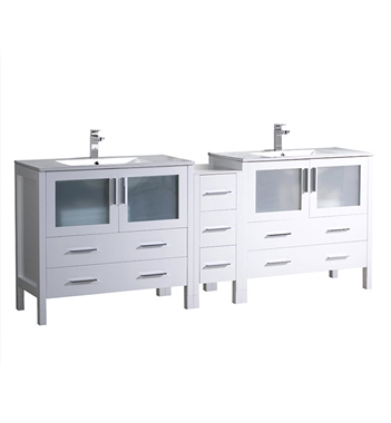 Fresca Torino 84" White Modern Double Sink Bathroom Cabinets with Integrated Sinks