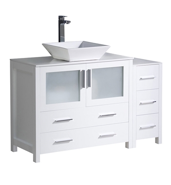 Fresca Torino 48" White Modern Bathroom Cabinets with Top & Vessel Sink