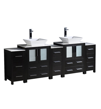 Fresca Torino 84" Espresso Modern Double Sink Bathroom Cabinets with Tops & Vessel Sinks