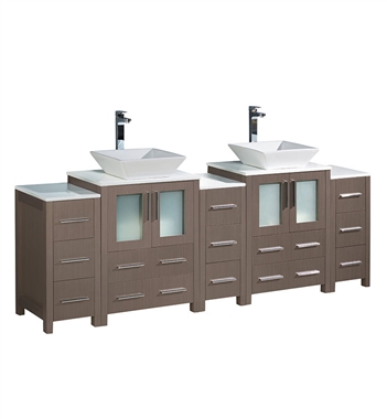 Fresca Torino 84" Gray Oak Modern Double Sink Bathroom Cabinets with Tops & Vessel Sinks