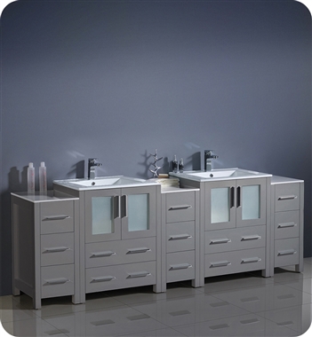 Fresca Torino 84" Grey Modern Double Sink Bathroom Cabinets with Integrated Sinks