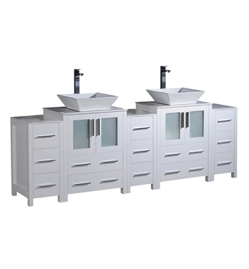 Fresca Torino 84" White Modern Double Sink Bathroom Cabinets with Tops & Vessel Sinks