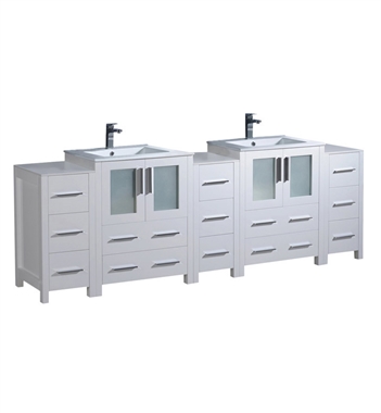 Fresca Torino 84" White Modern Double Sink Bathroom Cabinets with Integrated Sinks