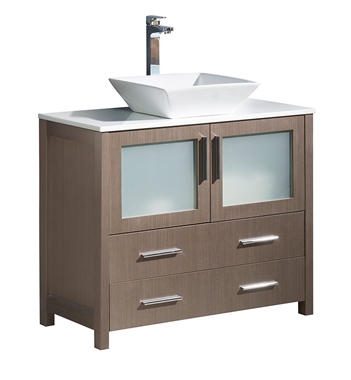 Fresca Torino 36" Gray Oak Modern Bathroom Cabinet with Vessel Sink