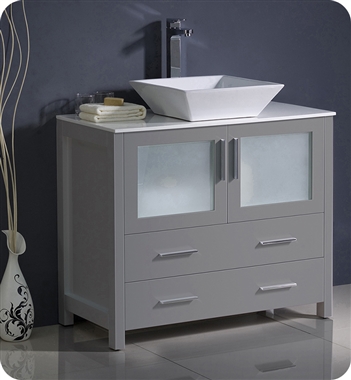 Fresca Torino 36" Grey Modern Bathroom Cabinet with Vessel Sink