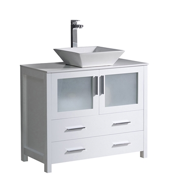 Fresca Torino 36" White Modern Bathroom Cabinet with Vessel Sink