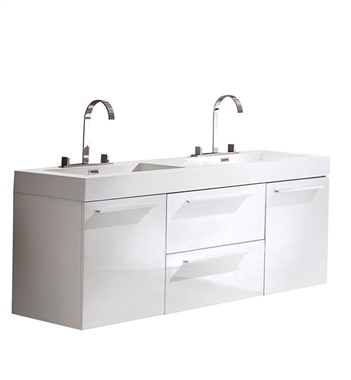 Fresca Opulento 54" White Modern Double Sink Bathroom Cabinet with Integrated Sinks