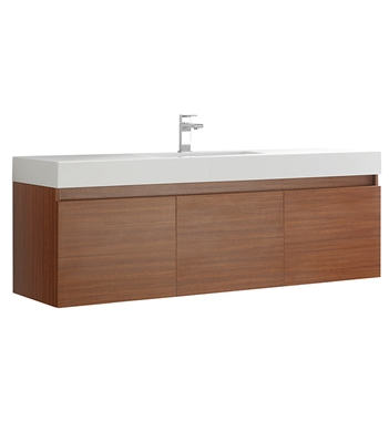 Fresca Mezzo 60" Teak Wall Hung Single Sink Modern Bathroom Cabinet with Integrated Sink