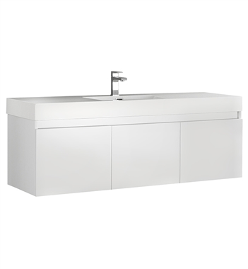 Fresca Mezzo 60" White Wall Hung Single Sink Modern Bathroom Cabinet with Integrated Sink