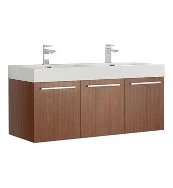 Fresca Vista 48" Teak Wall Hung Double Sink Modern Bathroom Cabinet with Integrated Sink