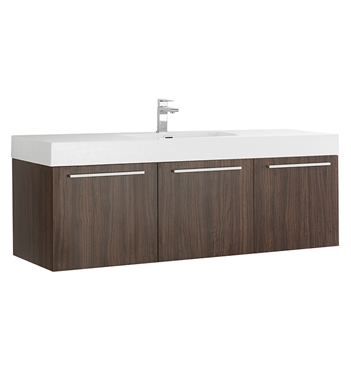 Fresca Vista 60" Walnut Wall Hung Single Sink Modern Bathroom Cabinet with Integrated Sink