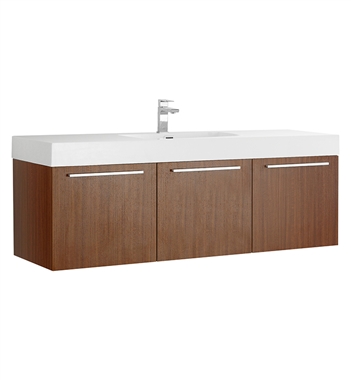 Fresca Vista 60" Teak Wall Hung Single Sink Modern Bathroom Cabinet with Integrated Sink