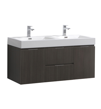 Fresca Valencia 48" Gray Oak Wall Hung Double Sink Modern Bathroom Vanity