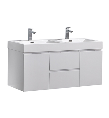 Fresca Valencia 48" Glossy White Wall Hung Double Sink Modern Bathroom Vanity