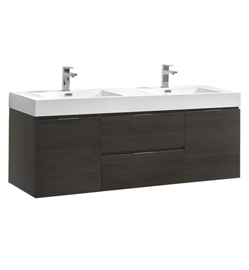 Fresca Valencia 60" Gray Oak Wall Hung Double Sink Modern Bathroom Vanity