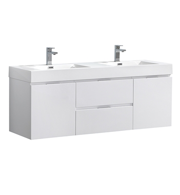 Fresca Valencia 60" Glossy White Wall Hung Double Sink Modern Bathroom Vanity