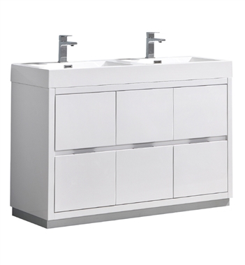 Fresca Valencia 48" Glossy White Free Standing Double Sink Modern Bathroom Vanity